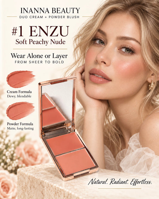 Inanna Beauty Duo Blush compact with cream and powder blush